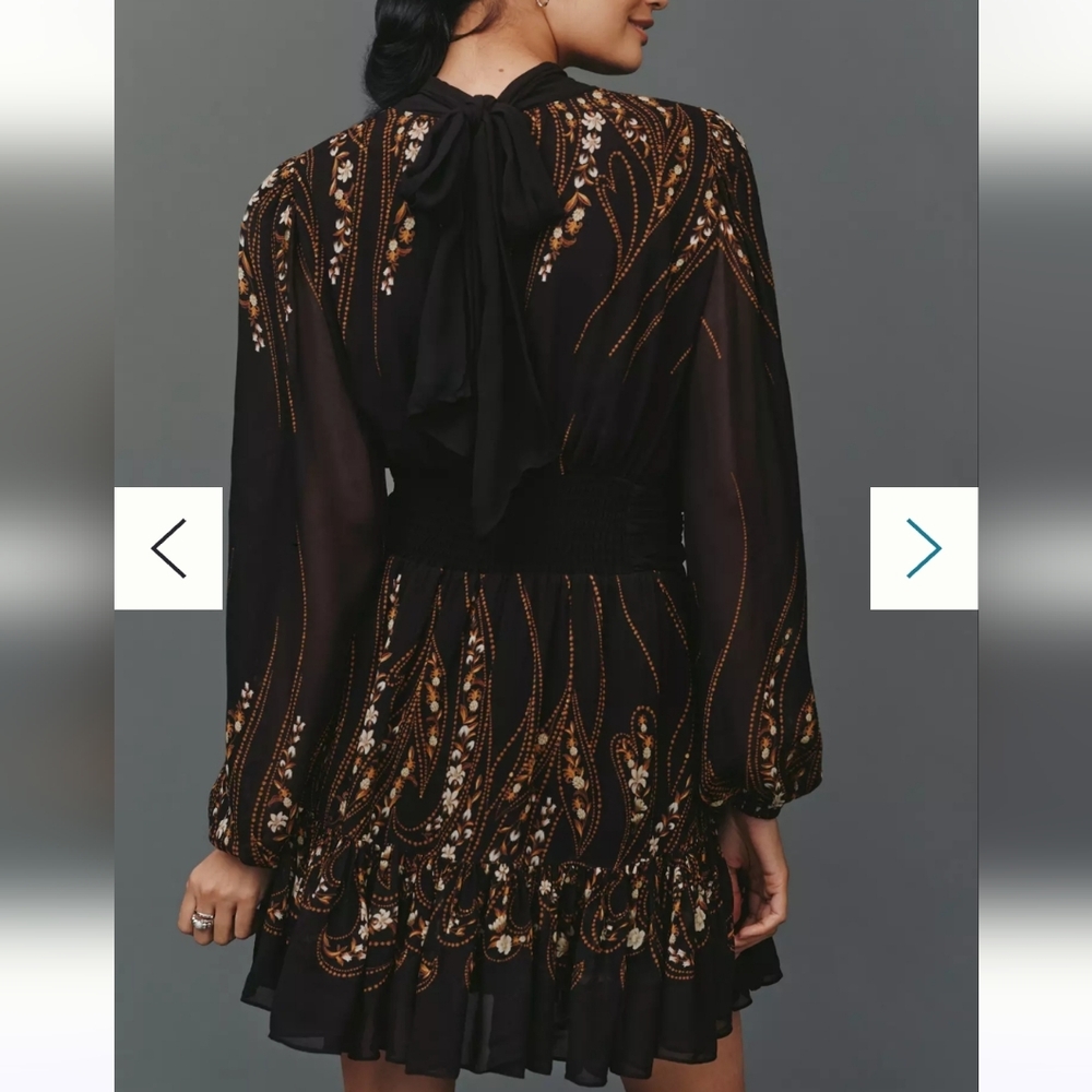 Farm Rio X Anthropolgie Long-Sleeve Keyhole Cutout Mini Dress Size Medium - Picture 2 of 3